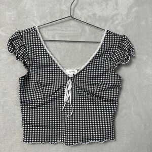 Gingham Mini Cropped Babydoll Top Y2K Coquette Country Academia Women's Medium